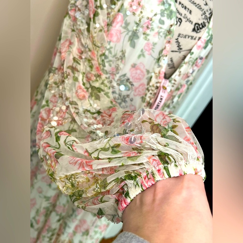 Mac Duggal Floral Midi Dress - White and Pink - Picture 7 of 16